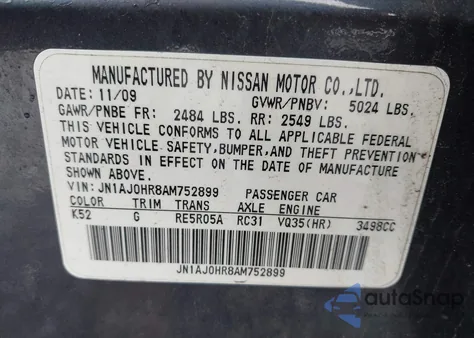 2010 Infiniti Ex35 Journey from USA, damaged, VIN JN1AJ0HR8AM752899